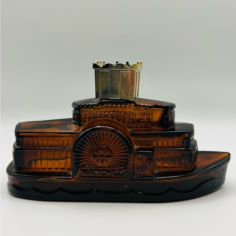 Vintage Avon Sidewheeler Riverboat Decanter Natchez Amber Glass Empty